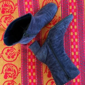 Vintage 90s Does 60s Blueberry Suede Mod Style Ankle Boots